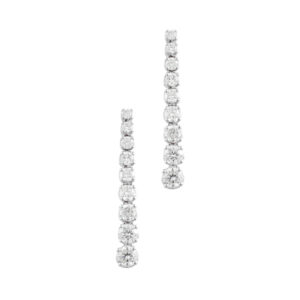 An 18ct white gold round brilliant cut diamond graduated drop earrings containing 9 stones, with a post and butterfly clip fastening.