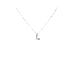 A 9ct white gold, 9 stone diamond initial ‘L’ pendant only, chain sold separately.