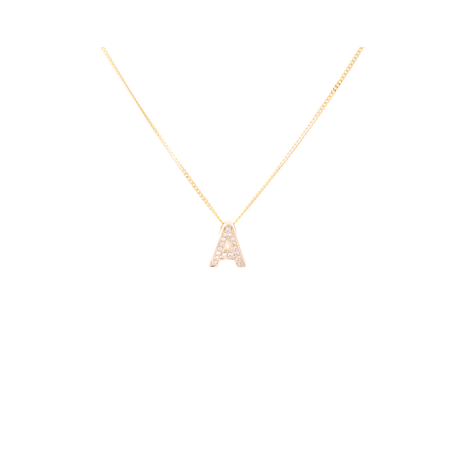 A 9ct yellow gold, 17 stone diamond initial 'A' pendant only, chain sold separately.