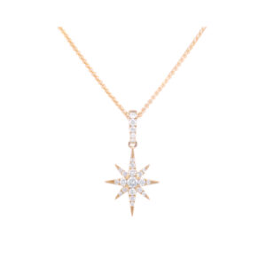 An 18ct yellow gold brilliant cut diamond set star pendant on a chain, featuring 24 diamonds.