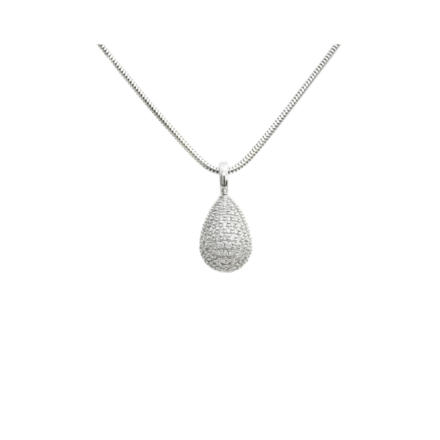 A 14ct white gold diamond set drop pendant and chain.