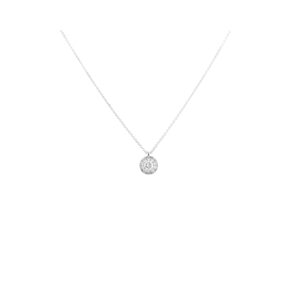 An 18ct white gold circular diamond set cluster pendant and chain.