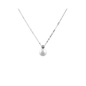 A 9ct white gold pearl and diamond pendant and chain.
