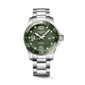 Longines, HydroConquest with a 43mm stainless steel case and bracelet strap featuring a date function and a green dial and ceramic bezel.