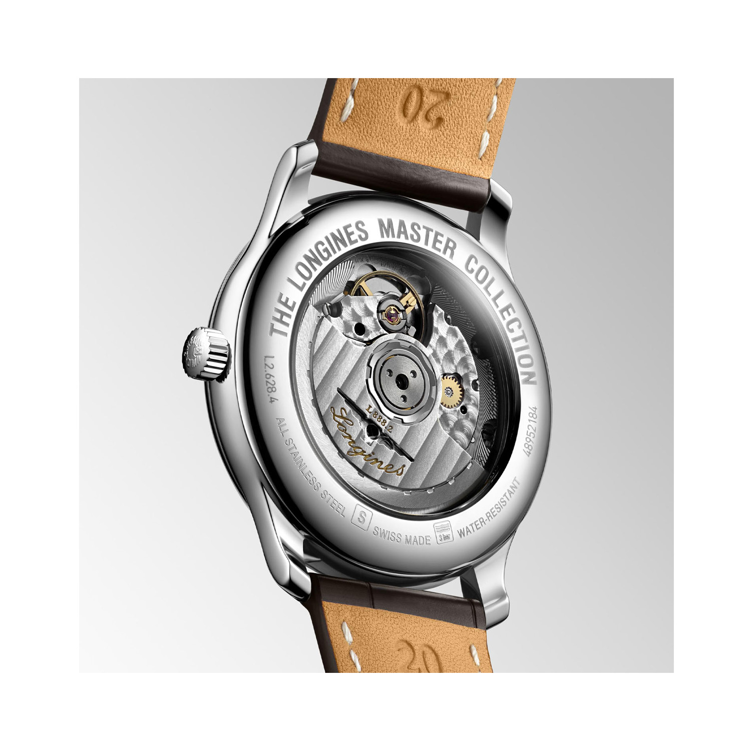 Longines, Master Collection Silver, Automatic Men’s Watch Longines, Master Collection with a 38.5mm stainless steel case and brown leather strap featuring a date function and a silver dial.
