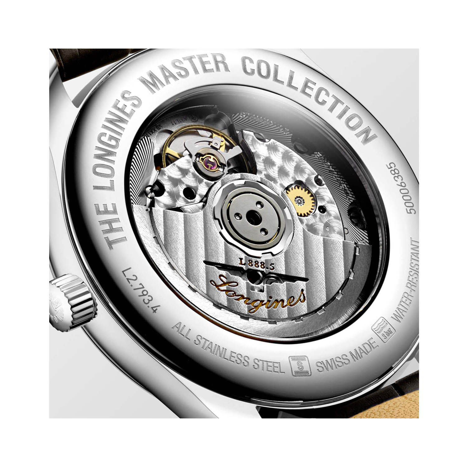 Longines, Master Collection with a 40mm stainless steel case and brown leather strap featuring a date function and a black dial.