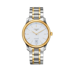 Longines, Master Collection with a 38.5mm stainless steel and yellow gold PVD coated case and bracelet strap featuring a date function and a white dial.