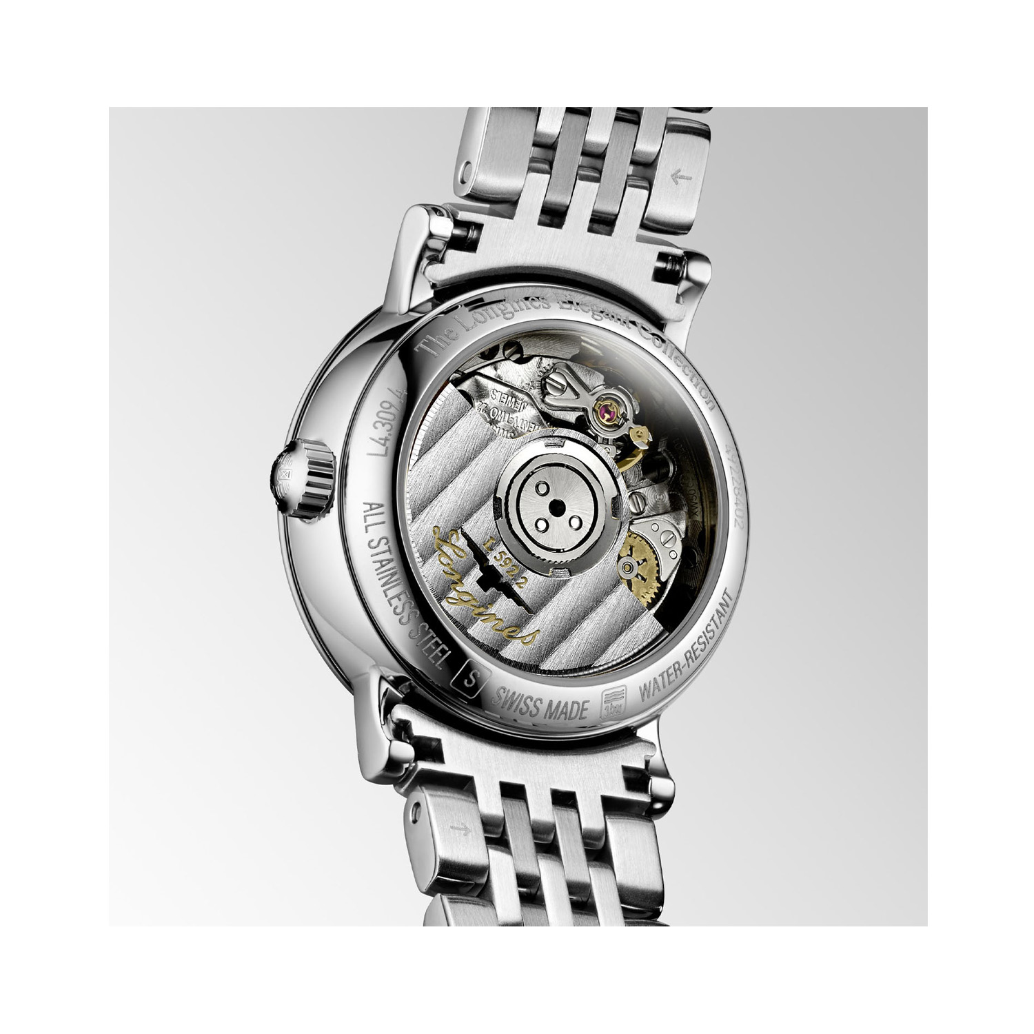 Longines, Elegant Collection with a 25.5mm stainless steel case and bracelet strap featuring a date function and a diamond set blue dial.