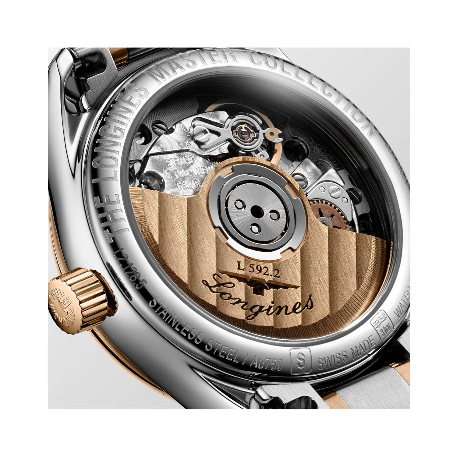 Longines, Master Collection with a 25.5mm stainless steel and 18ct rose gold case and bracelet strap featuring a date function and a diamond set mother of pearl dial.