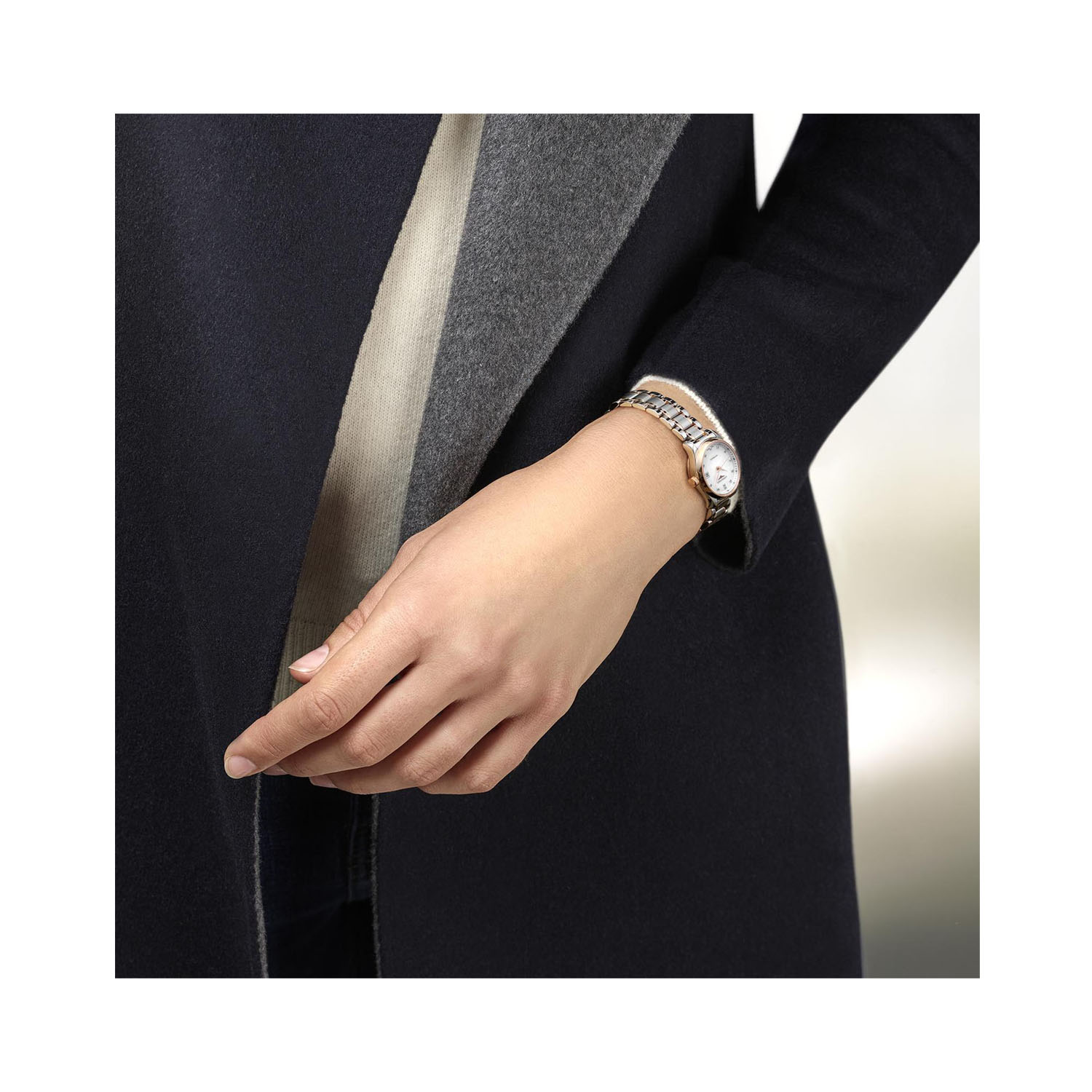 Longines, Master Collection with a 25.5mm stainless steel and 18ct rose gold case and bracelet strap featuring a date function and a diamond set mother of pearl dial.