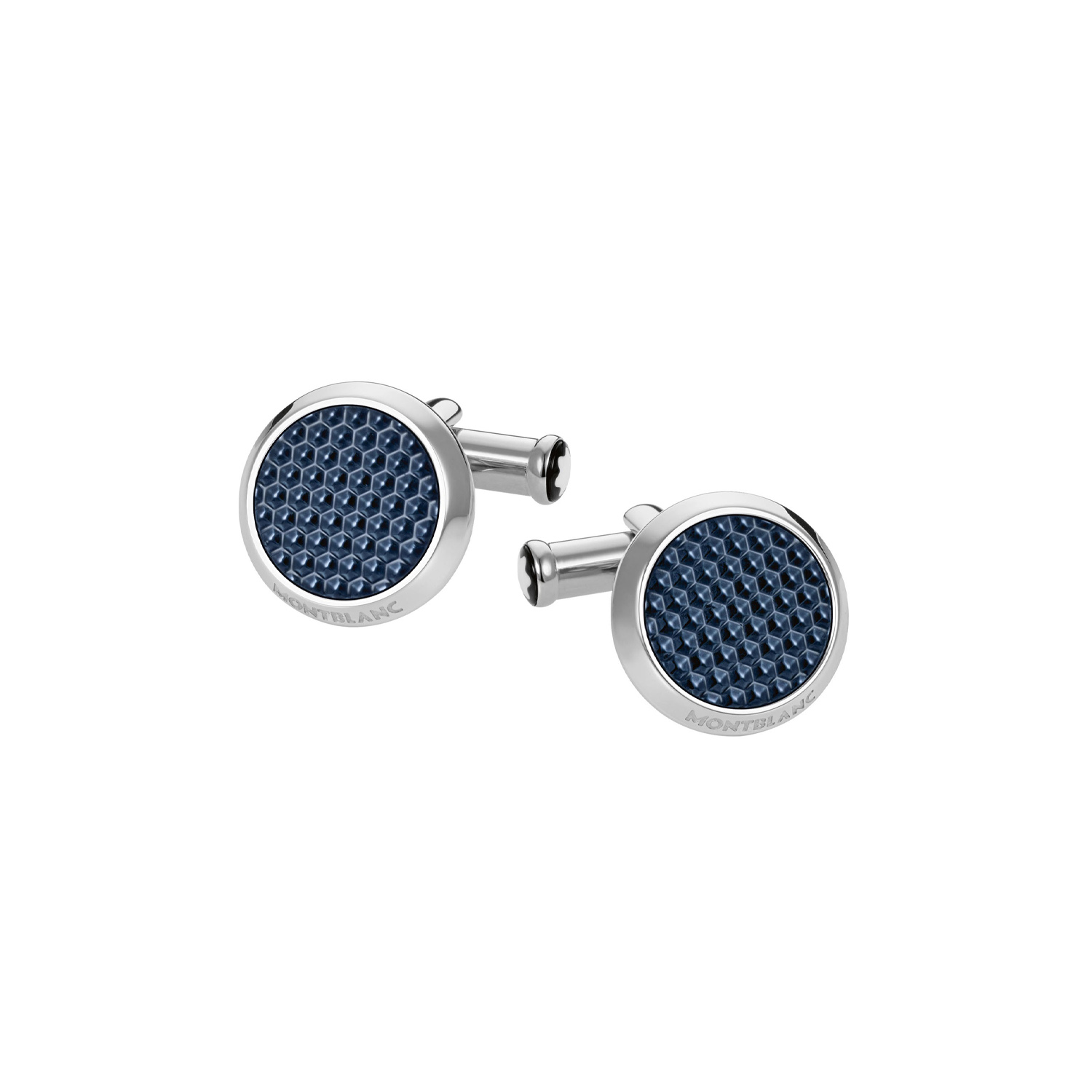 Montblanc, Meisterstück Blue Inlay Cufflinks A pair of Montblanc, Meisterstück Blue Inlay cufflinks crafted in stainless steel.