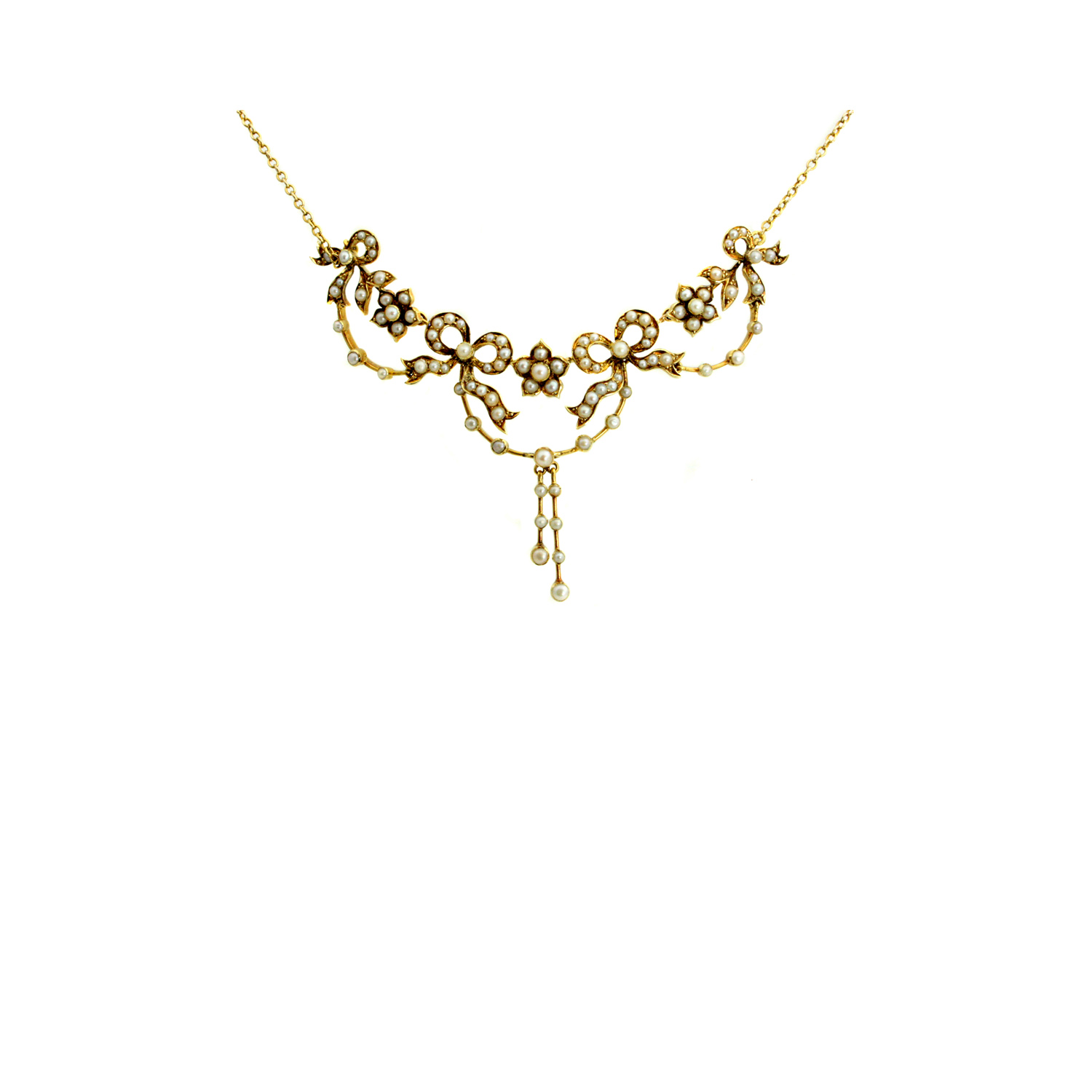 Edwardian 15ct Yellow Gold Pearl Set Necklace