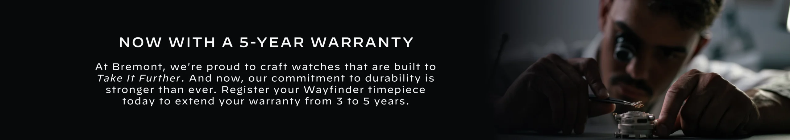 Bremont watch dark warranty information banner.