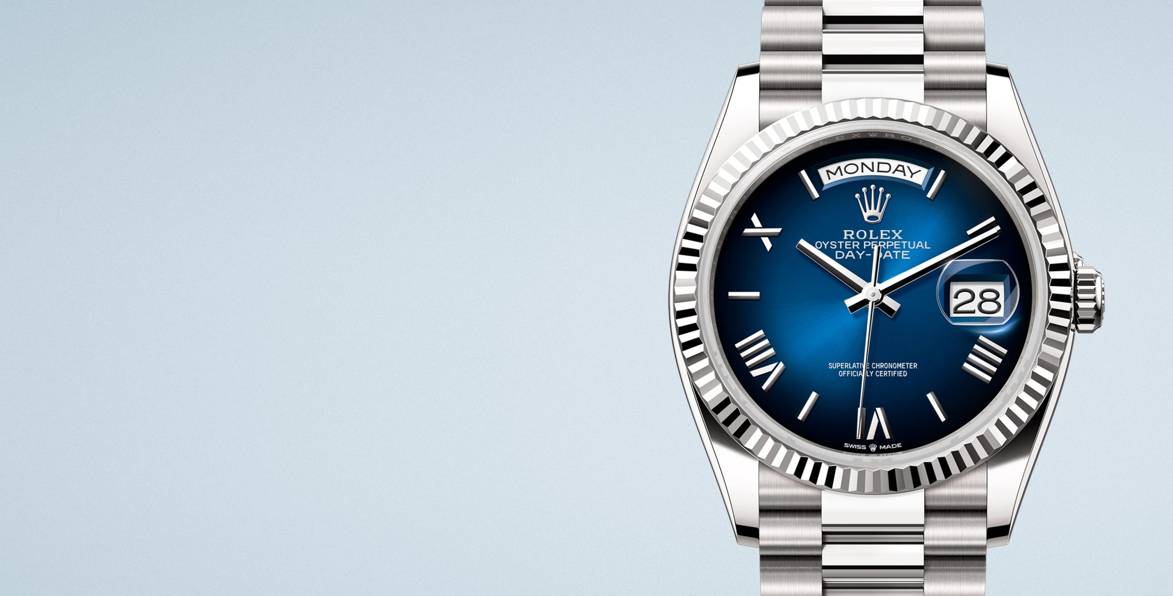 Rolex Day Date m128239-0063 on blue background