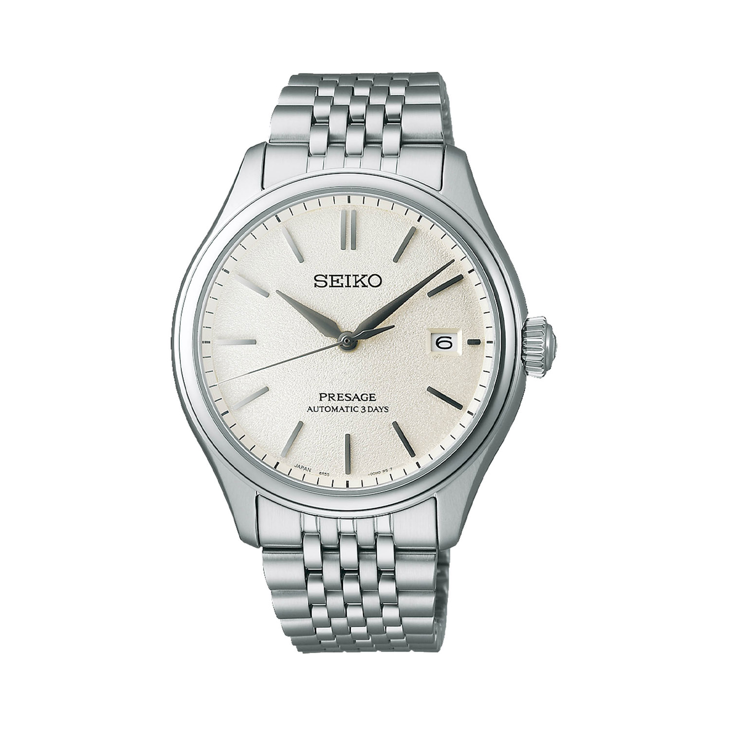 Seiko, Presage Classic Series 'Shiro-Iro', Automatic Men's Watch Seiko, Presage Classic Series 'Shiro-Iro' with a 40.2mm stainless steel case and bracelet strap featuring a date function and a warm white dial.