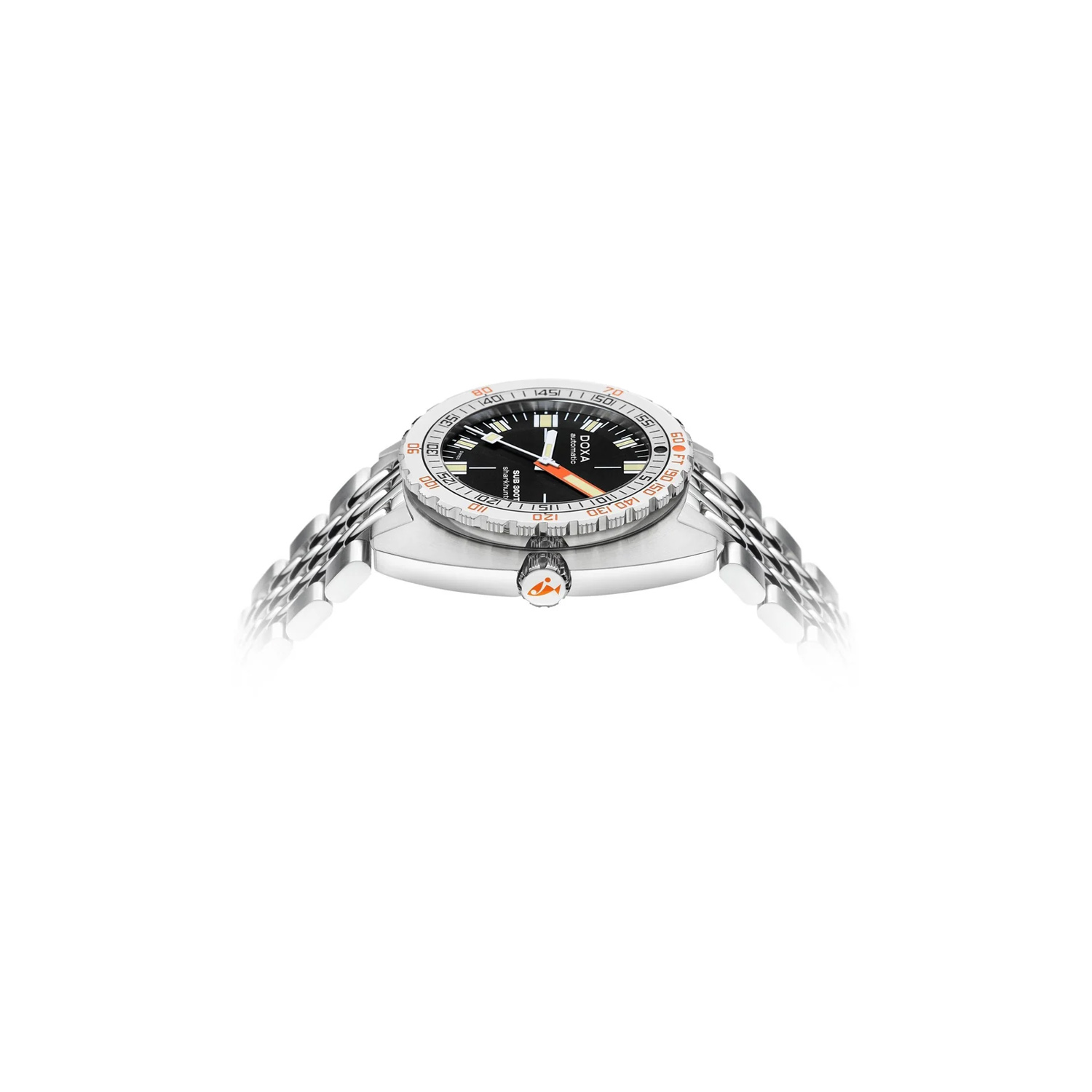 DOXA SUB 300T, Sharkhunter Black Dial, Automatic Men's Watch DOXA SUB 300T, Sharkhunter with a 42.5mm stainless steel case and bracelet strap featuring a date function and a black dial.