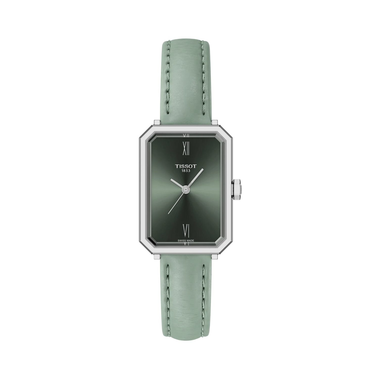 Tissot, SRV Green, Quartz Women's Watch Tissot, SRV with a 30mm stainless steel rectangular case and a green leather strap featuring a green dial.