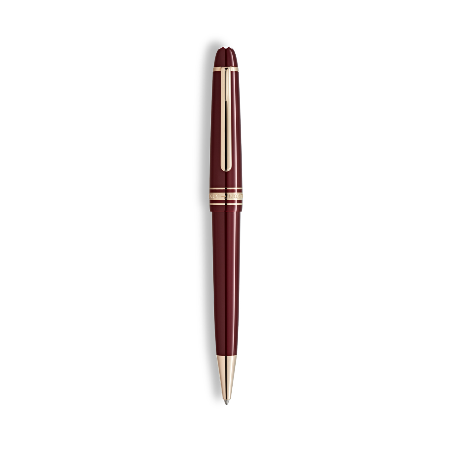 Montblanc, Meisterstück Burgundy Red Midsize Ballpoint Pen A Montblanc, Meisterstück Burgundy Red midsize ballpoint pen crafted in precious resin with signature gold fittings, featuring the iconic white Montblanc emblem inlaid in the cap top.
