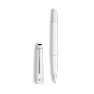 A Montblanc, Meisterstück White Classique Rollerball pen crafted in white precious resin with elegant platinum coated fittings featuring the Montblanc emblem inlaid in the cap top.