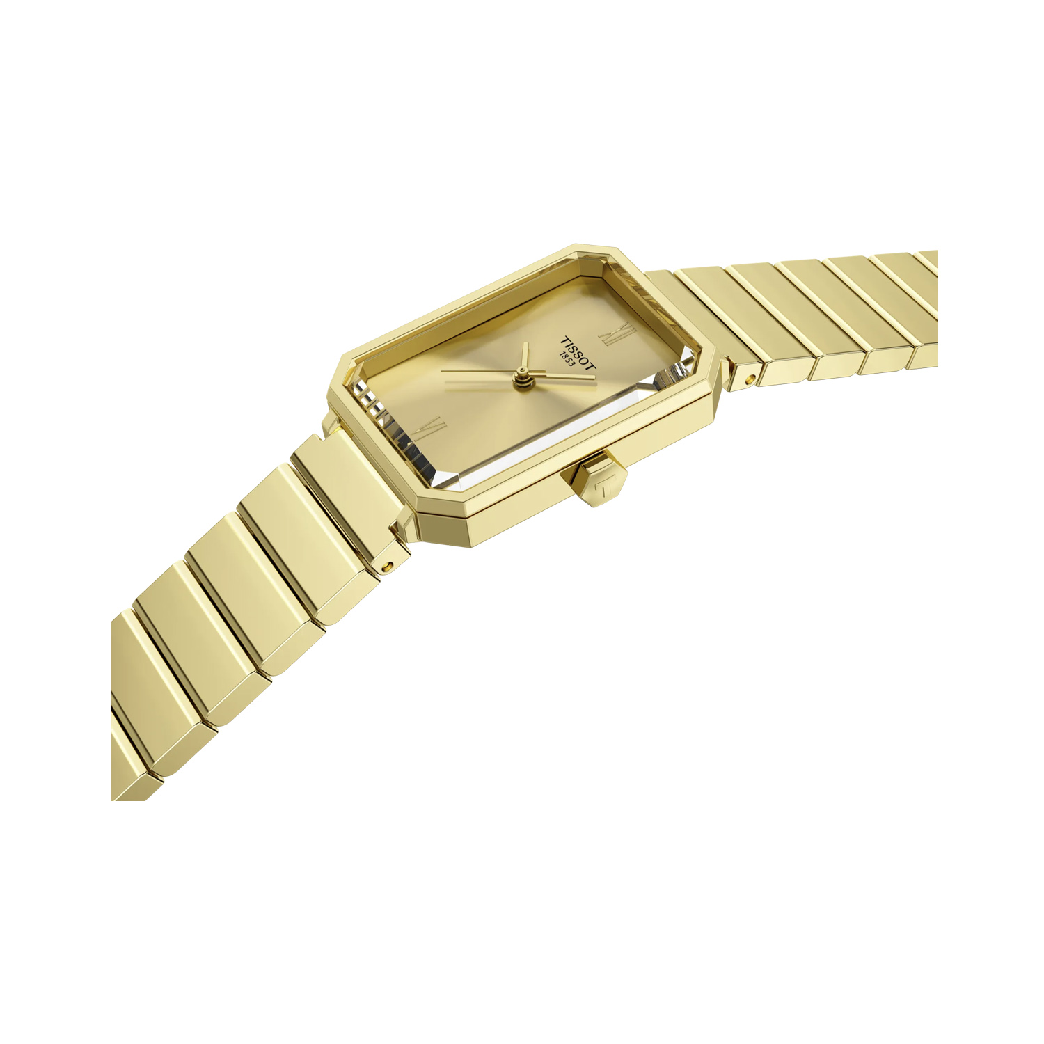 Tissot, SRV with a 30mm stainless steel yellow gold PVD coated case and bracelet strap featuring a champagne coloured dial.