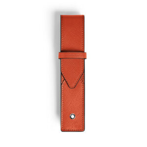A Montblanc, Envelope tangerine pen pouch crafted in embossed sartorial leather with space to hold one writing instrument with a folding closure.