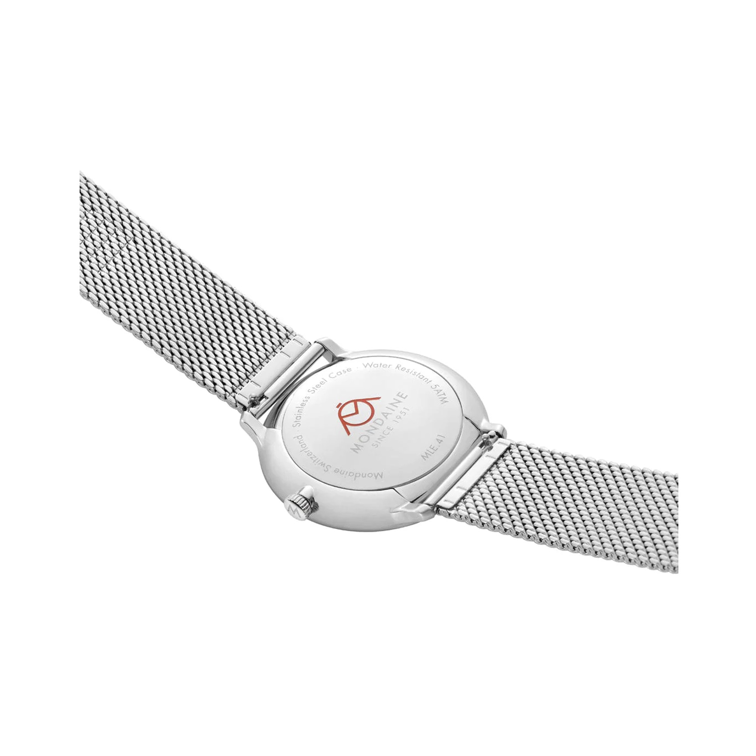 Mondaine, Doppio with a 41mm stainless steel case and bracelet strap featuring a date function and a white dial.