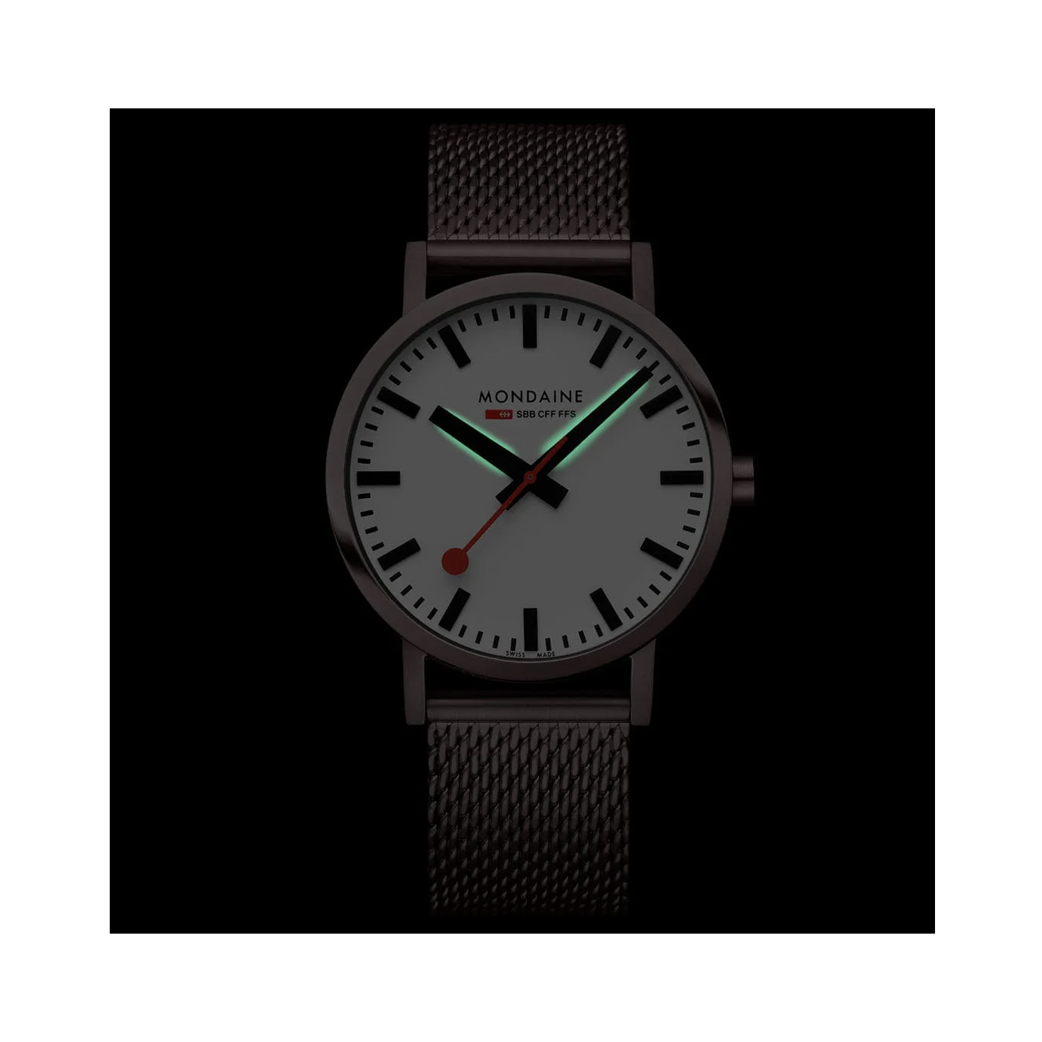 Mondaine, Classic Brown, Quartz Men's Watch Mondaine, Classic with a 40mm stainless steel IP brown brushed case and bracelet strap featuring a white dial.