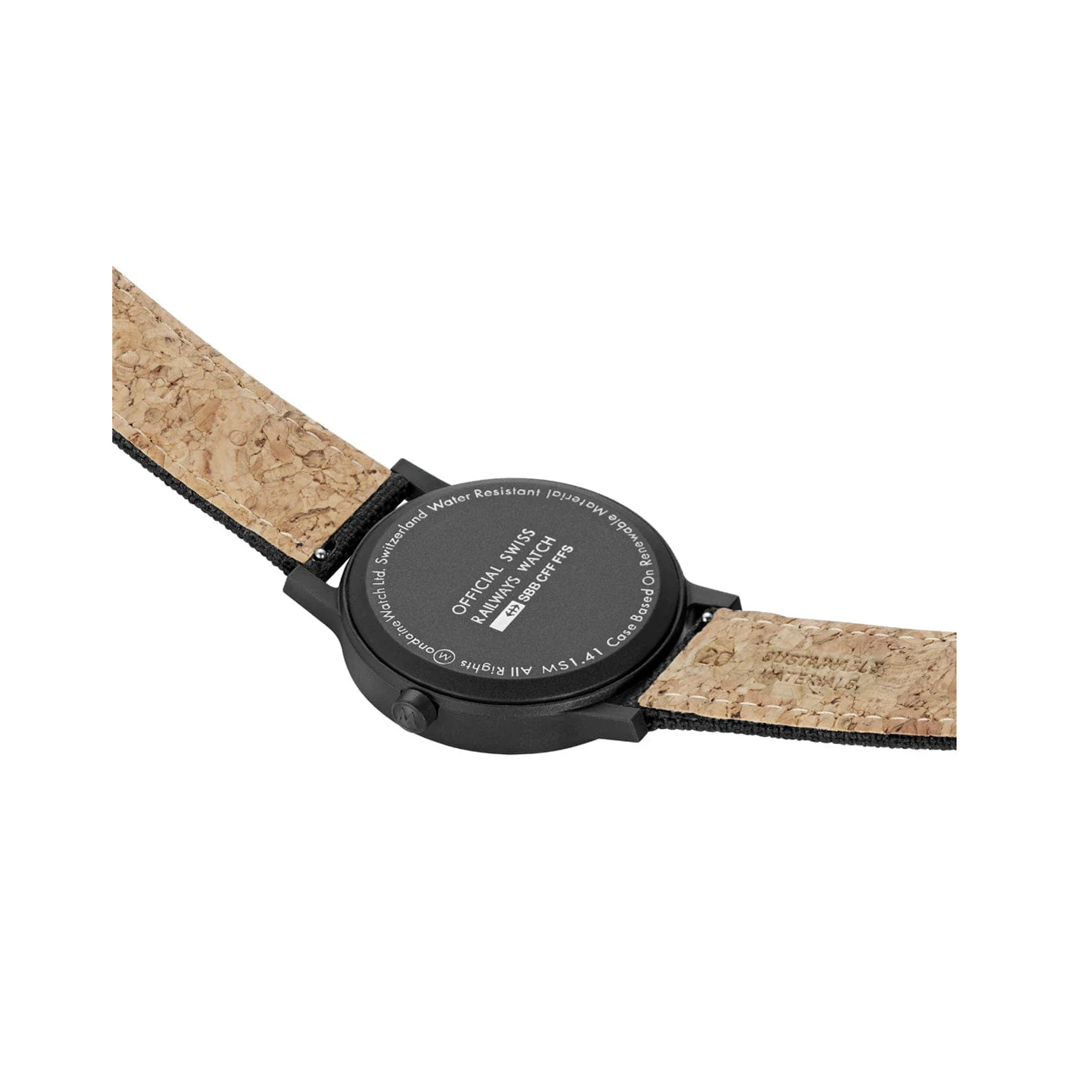 Mondaine, Essence with a 41mm stainless steel case and a black nylon strap featuring a date function and a white dial.