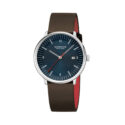 Mondaine, Doppio Blue with Brown Vegan Leather Strap, Quartz Men's Watch Mondaine, Doppio with a 41mm stainless steel case and a brown vegan grape leather strap featuring a date function and a blue dial.