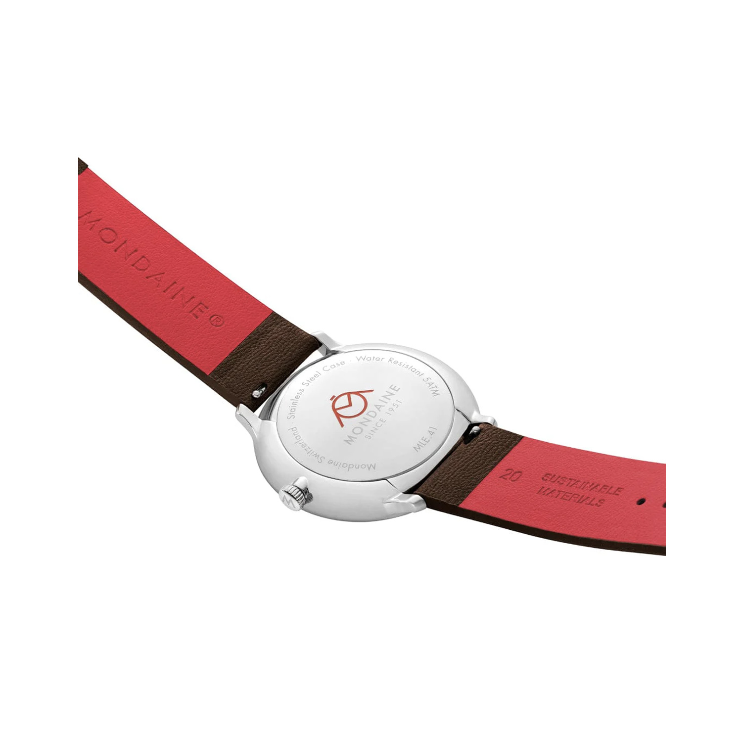 Mondaine, Doppio Blue with Brown Vegan Leather Strap, Quartz Men's Watch Mondaine, Doppio with a 41mm stainless steel case and a brown vegan grape leather strap featuring a date function and a blue dial.