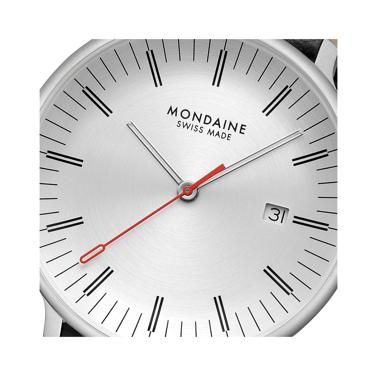 Mondaine, Doppio with a 41mm stainless steel case and a black vegan grape leather strap featuring a date function and a white dial.