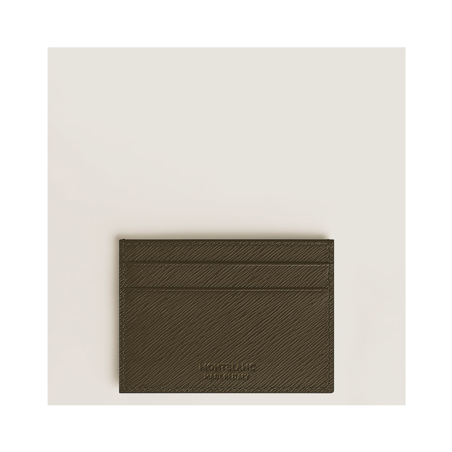 A Montblanc, Sartorial card holder crafted in khaki, saffiano-printed leather with space for up to five credit cards and finished with the Montblanc emblem on the front.