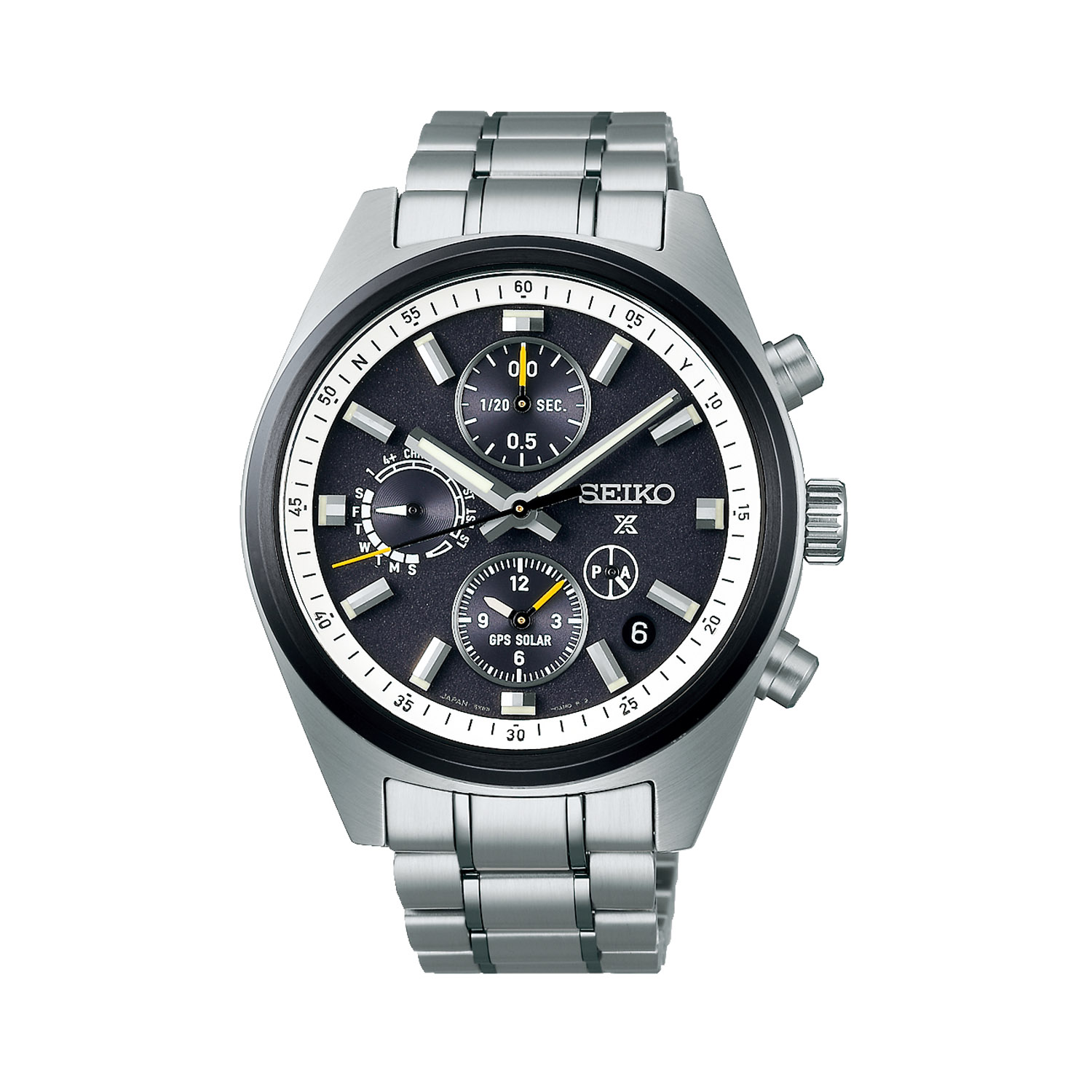 Seiko, Prospex Speedtimer GPS, Solar Men's Watch Seiko, Prospex Speedtimer GPS with a 42mm stainless steel case and bracelet strap featuring a GPS function, chronograph and a date function on a black dial.