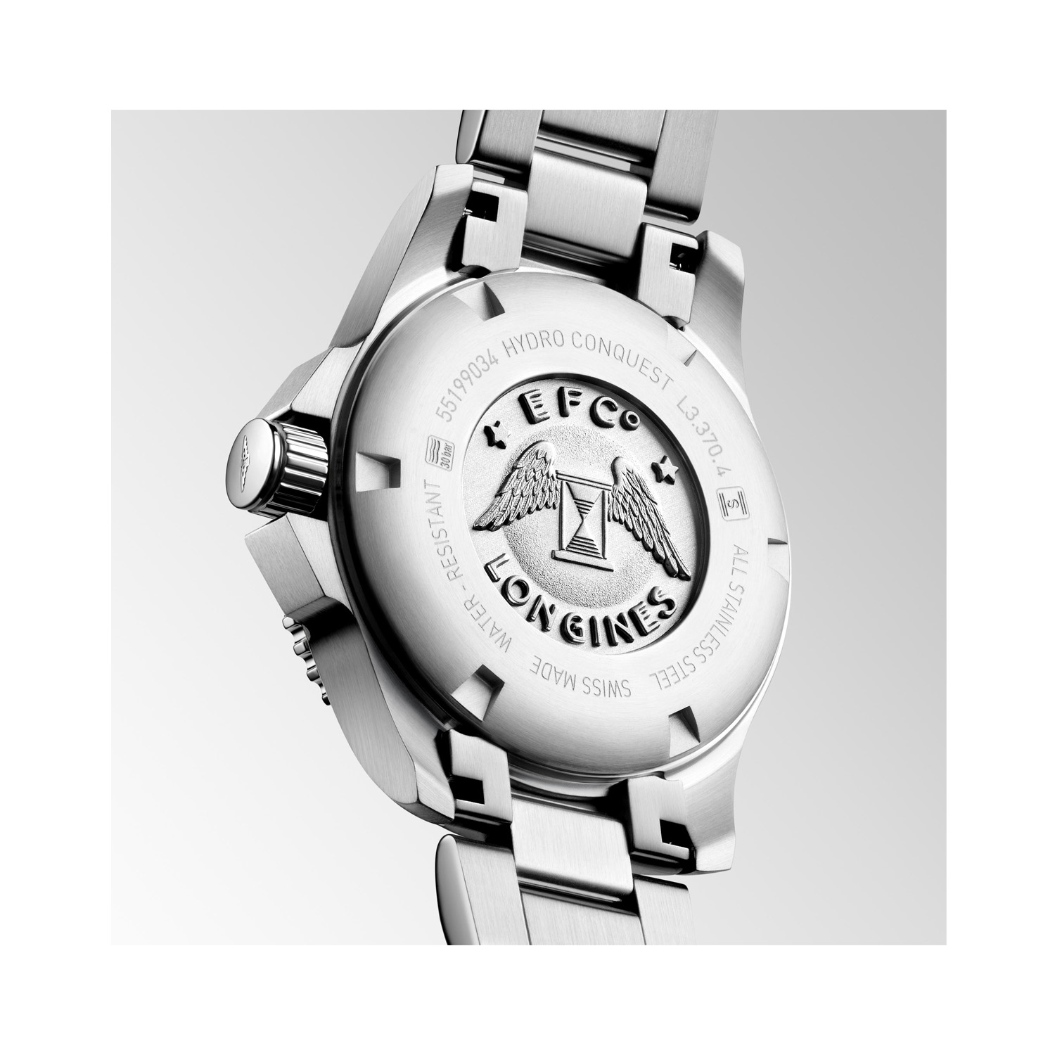 Longines, HydroConquest with a 32mm stainless steel case and bracelet strap featuring a date function and a white mother of pearl, diamond set dial with a grey ceramic bezel.