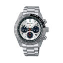 Seiko, Prospex Speedtimer 'Go Large' with a 41.4mm stainless steel case and bracelet strap featuring a date function, chronograph and a silver dial with a grey and black bezel.