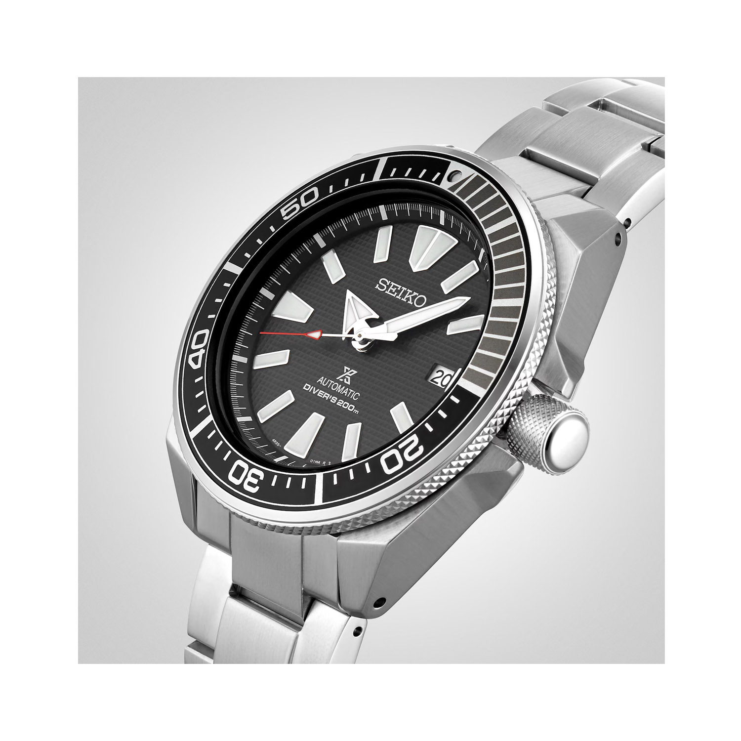 Seiko, Prospex 'Samurai' with a 43.8mm stainless steel case and bracelet strap featuring a date function and a black dial and bezel.