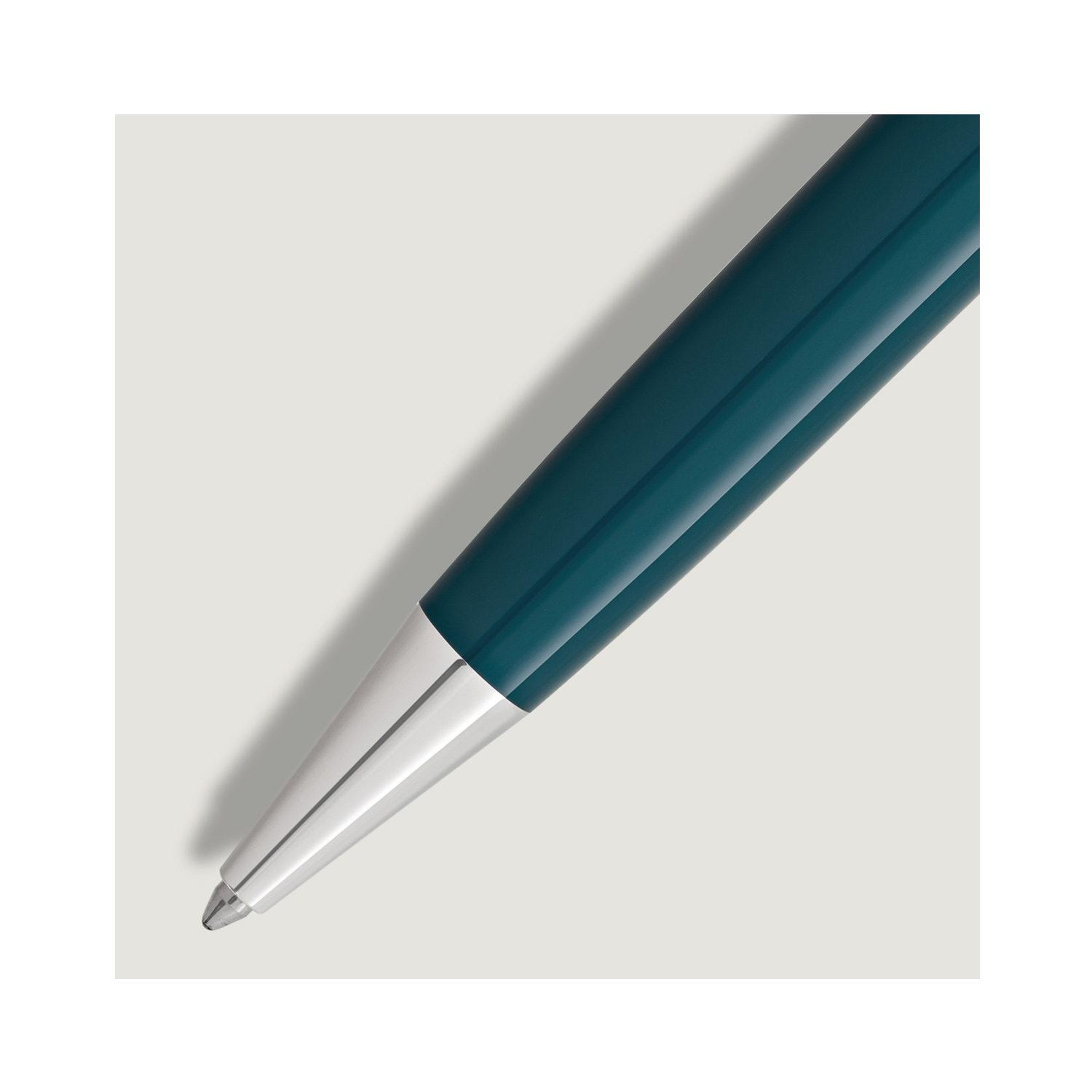 A Montblanc, Meisterstück Romeo & Juliet midsize ballpoint pen crafted in teal coloured precious resin with platinum coated fittings.