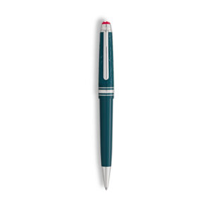 A Montblanc, Meisterstück Romeo & Juliet midsize ballpoint pen crafted in teal coloured precious resin with platinum coated fittings.