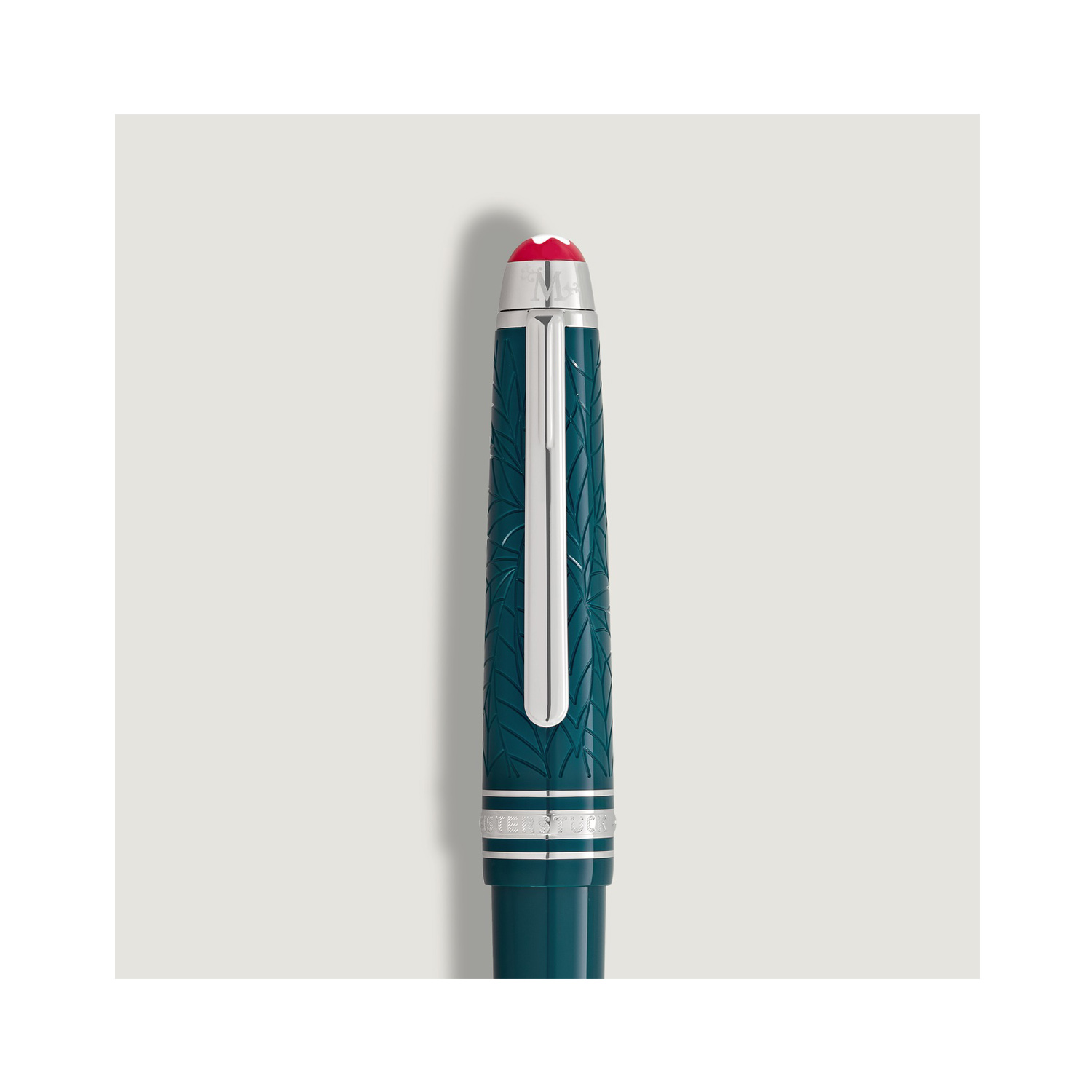 A Montblanc, Meisterstück Romeo & Juliet midsize ballpoint pen crafted in teal coloured precious resin with platinum coated fittings.