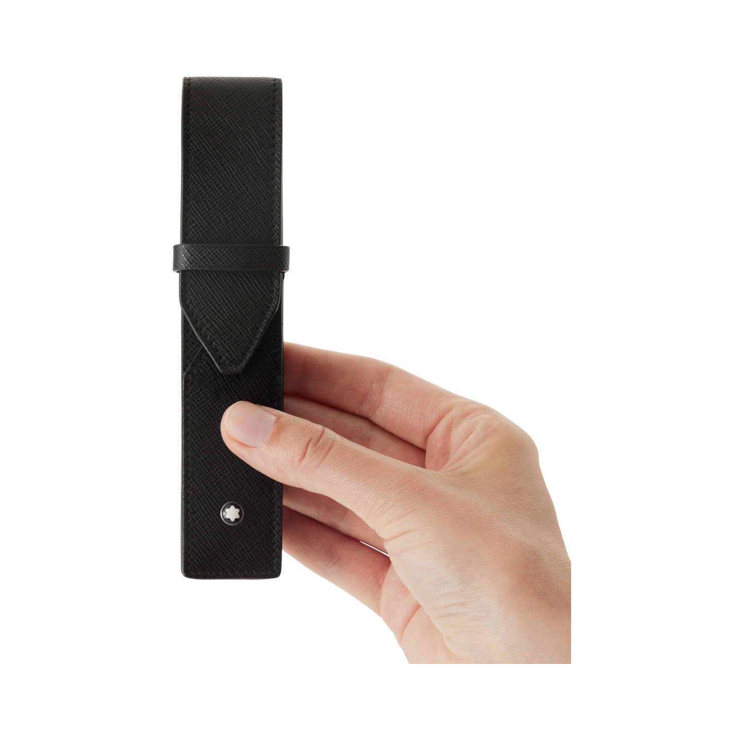 A Montblanc, Sartorial pen pouch crafted in black full grain leather with an envelope closure, made to hold one writing instrument.