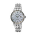 Seiko, Presage Cocktail Time 'Skydiving' Diamond Twist with a 30.3mm stainless steel case and bracelet strap featuring a date function and a diamond set blue patterned dial.