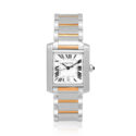 Cartier, Tank Francaise with a 28 x 30mm stainless steel and 18ct yellow gold case and bracelet strap featuring a date function and a white dial.