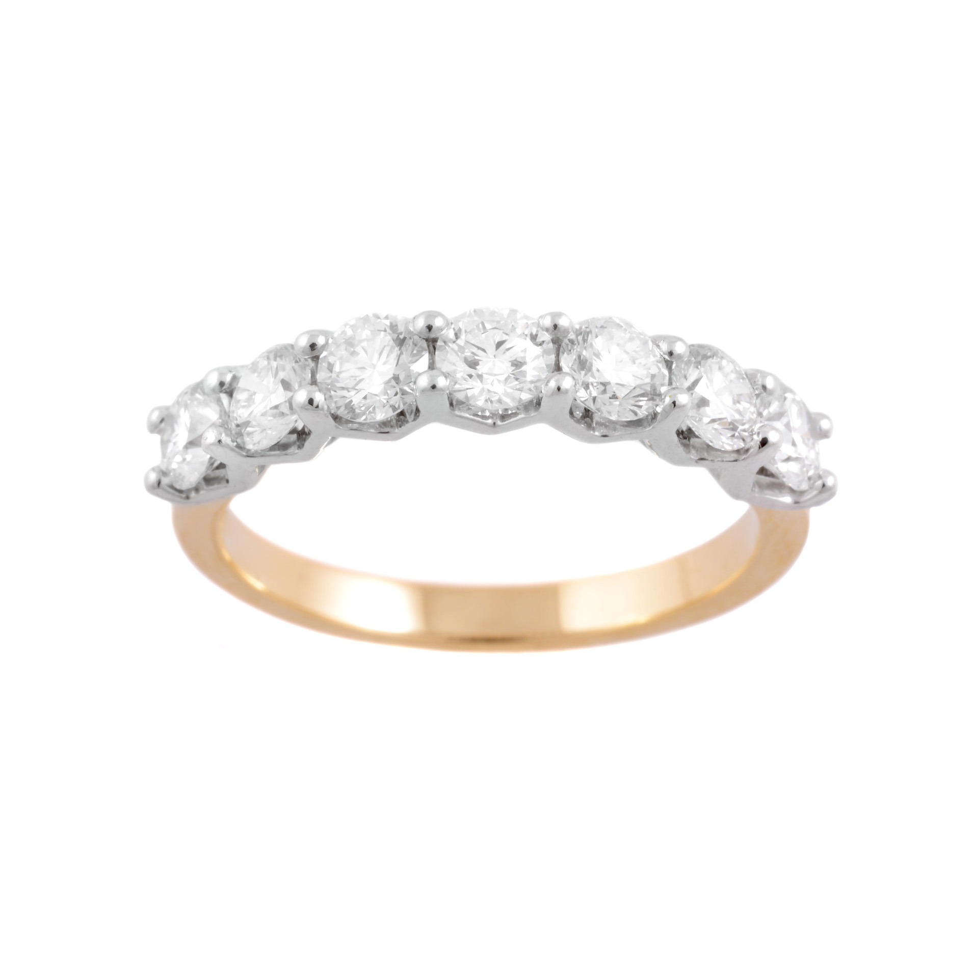 18ct Yellow Gold & Platinum Round Brilliant Cut Diamond Seven Stone Eternity Ring: 1.02 carats An 18ct yellow gold and platinum round brilliant cut diamond half eternity ring containing seven stones.