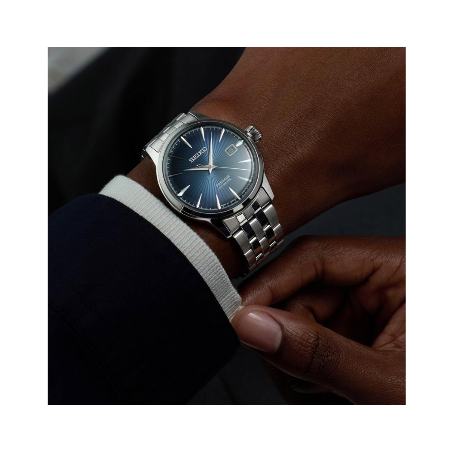 Seiko, Presage Cocktail Time ‘Blue Moon’, Automatic Men's Watch Seiko, Presage Cocktail Time ‘Blue Moon’ with a 40.5mm stainless steel case and bracelet strap featuring a date function and a blue dial.