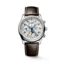 Longines, Master Collection Moonphase, Automatic Men's Watch Longines, Master Collection with a 40mm stainless steel case and a brown leather strap featuring a date function, chronograph and moonphase with a silver dial.