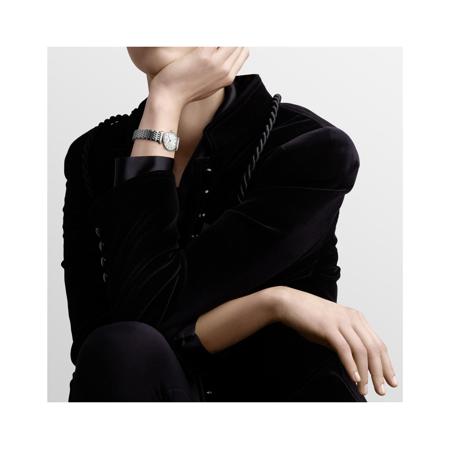 Longines, La Grande Classique with a 24mm stainless steel case and bracelet strap featuring a mother of pearl diamond set dial.