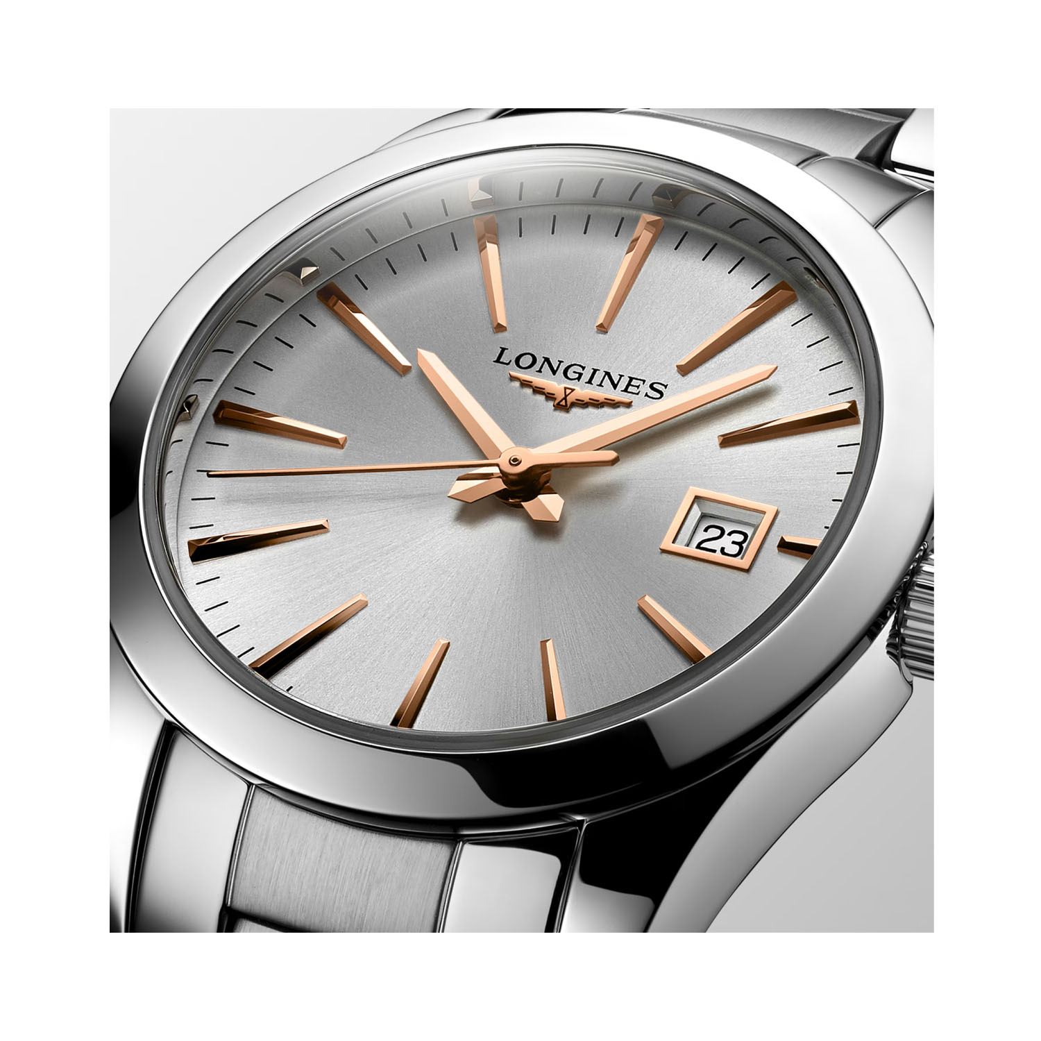 Longines, Conquest Classic Silver, Quartz Women's Watch Longines, Conquest Classic with a 29.5mm stainless steel case and bracelet strap featuring a date function and a silver dial.