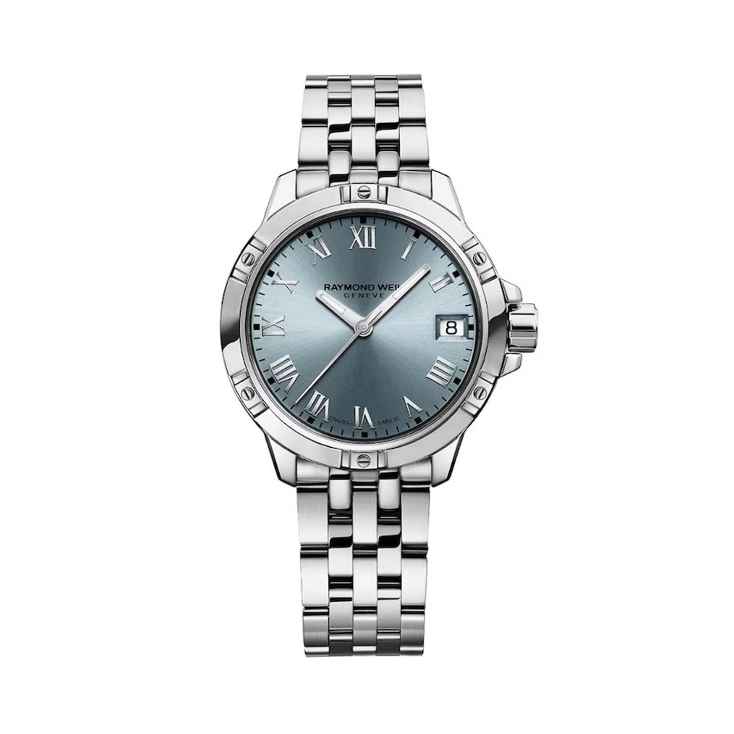 Raymond Weil, Tango Classic Ladies with a 30mm stainless steel case and bracelet strap featuring a date function and a blue dial.