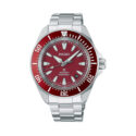 Seiko, Prospex 4R Red with a 41.7mm stainless steel case and bracelet strap featuring a date function and a red dial with a red ceramic bezel.