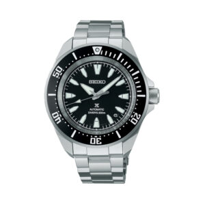 Seiko, Prospex 4R with a 41.7mm stainless steel case and bracelet strap featuring a date function and a black dial and ceramic bezel.